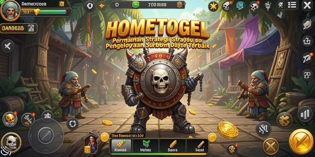Tampilan gameplay HOMETOGEL dengan aksi strategis dan pengelolaan sumber daya.